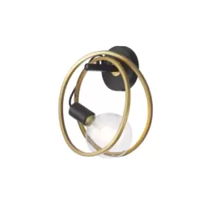 Image of Wales Double Ring Wall Lamp, E27, Matt Black, Painted Gold