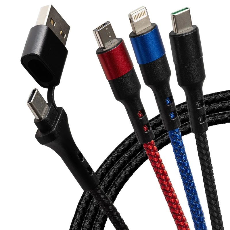 Image of Maplin Maplin USB-C & USB-A to USB-C / Lightning / Micro USB 3-in-1 Braided Cable 738PAM