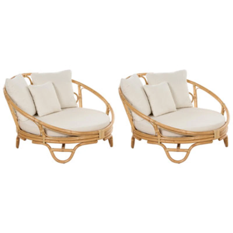 Image of Beliani Set Of 2 Garden Daybeds Rossano Rattan Natural