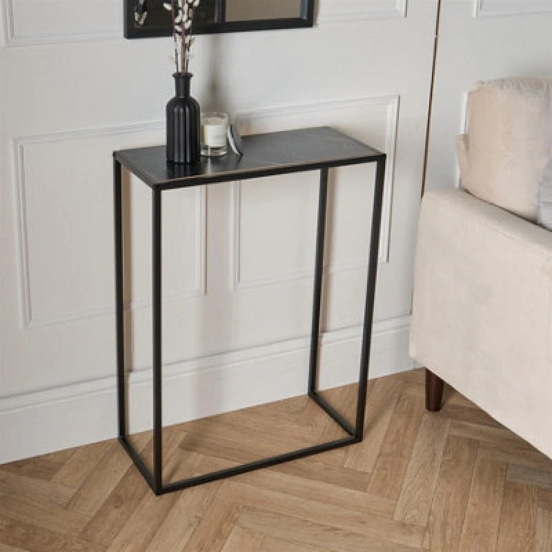 Image of OHS OHS Marble End Table Living Room Console Bedroom Side Nightstand Metal in Black One Size Unisex 5027434198658