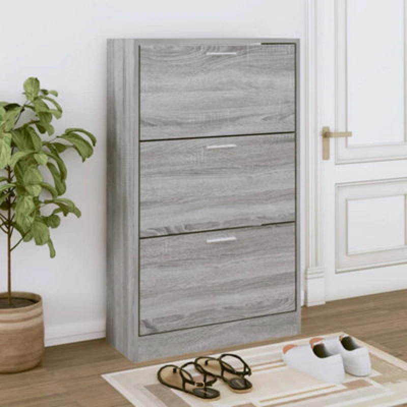 Image of Vidaxl Shoe Cabinet Grey Sonoma 63X24X103cm Engineered Wood