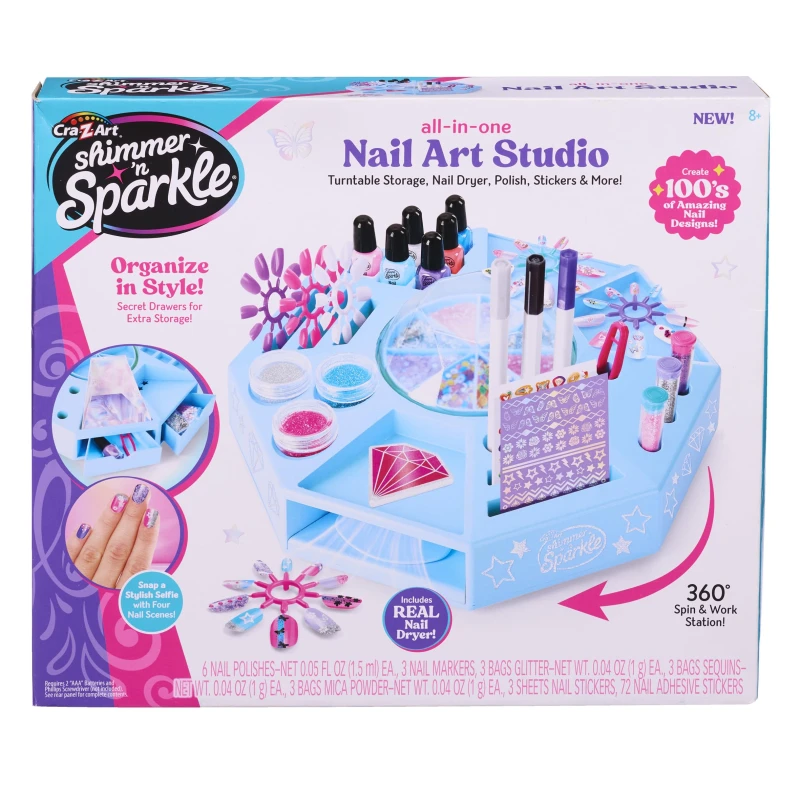 Image of CRA-Z-ART Shimmer N Sparkle All In One Nail Art Studio With 360 turntable real working nail dryer and storage compartments Includes Nail polish nail s