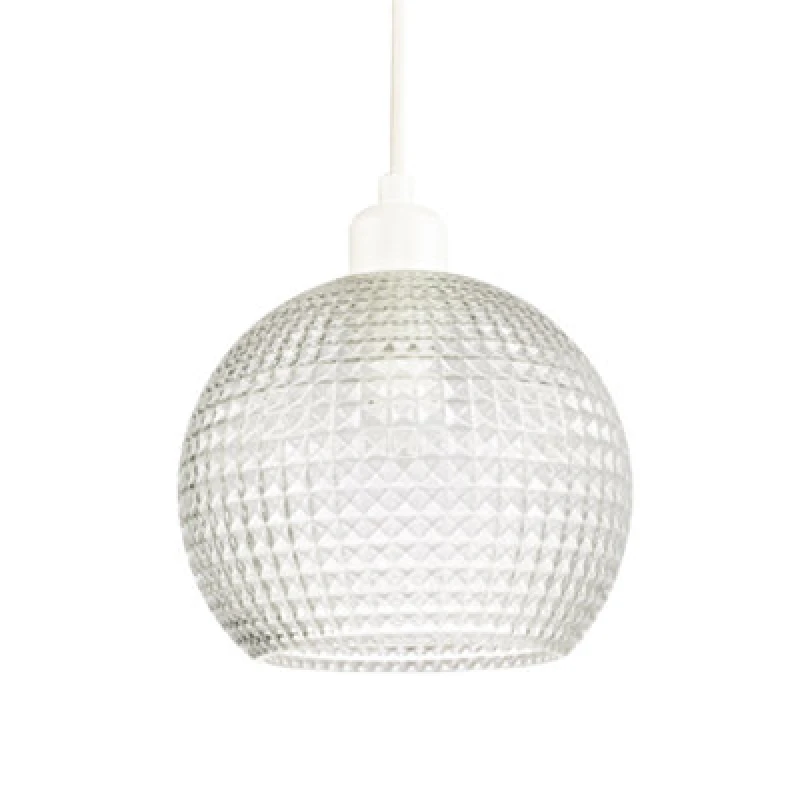 Image of Happy Homewares Modern Spherical Clear Glass Pendant Light Shade With Square Diamond Ridges
