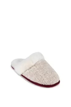 Image of Knit Mule Slippers with Tartan Binding