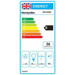 Image of Montpellier MCV60W 60cm Visor Hood in White 3 Speed Fan 4W LED Light