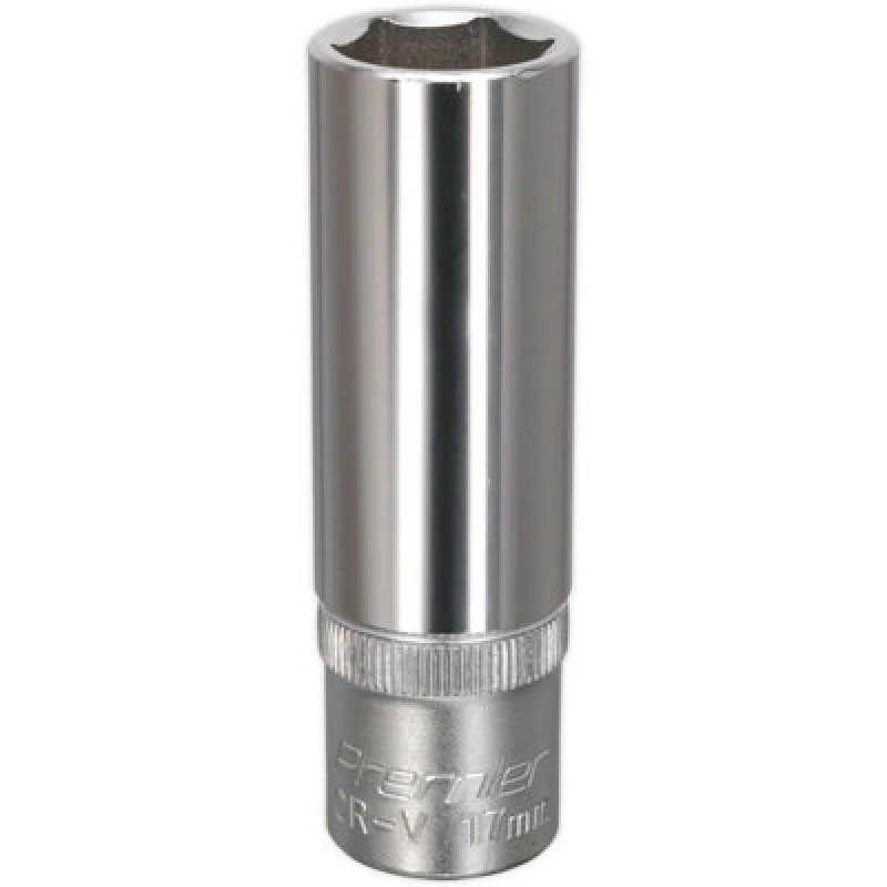 Image of Loops 17mm Steel Deep Drive Socket - 1/2" Square Drive - Chrome Vanadium Socket Metallics