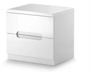 Image of Julian Bowen Manhattan White High Gloss 2 Drawer Small Bedside Cabinet Flat Packed