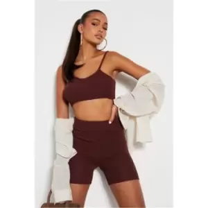 Image of I Saw It First Chocolate Recycled Tape Knitted Ribbed Bralet Co-Ord - Brown