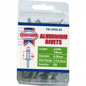 Image of Faithfull Aluminium Pop Rivets 4.8mm 14mm Pack of 50