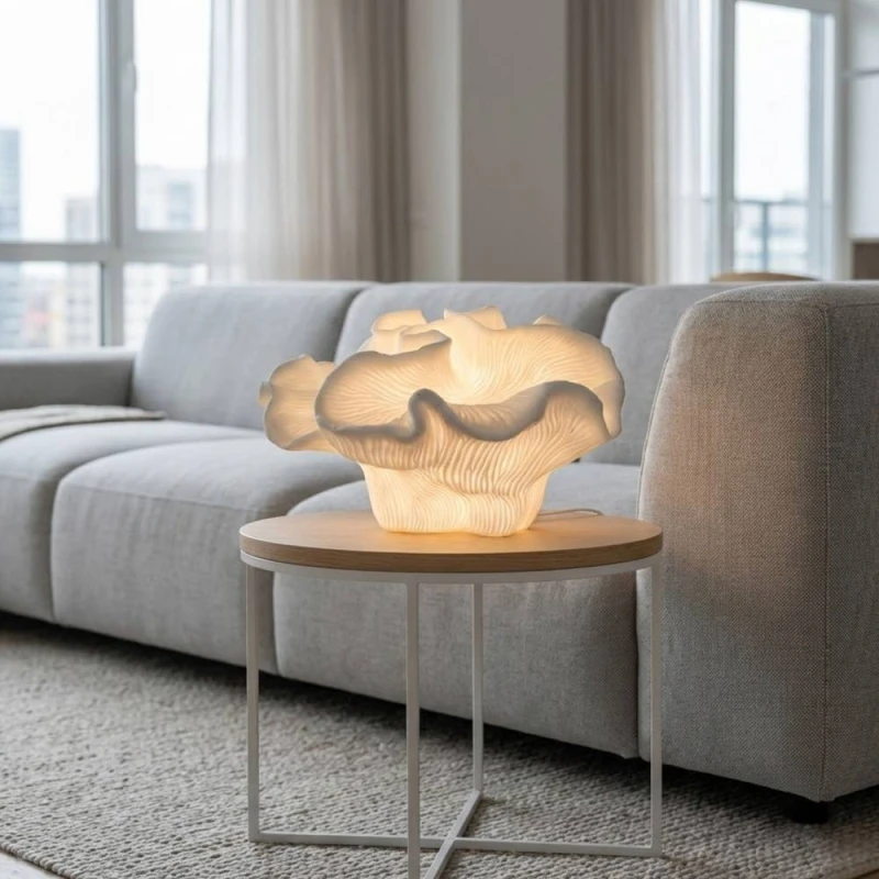 Image of Garden Greatness Natural Rose Coral Table Lamp in Beige Beige Unisex