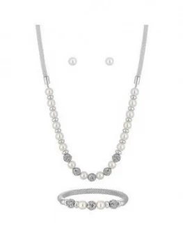 Image of Jon Richard Jon Richard Bliss Silver Plated Cream Pearl Ball Three Piece Jewellery Set