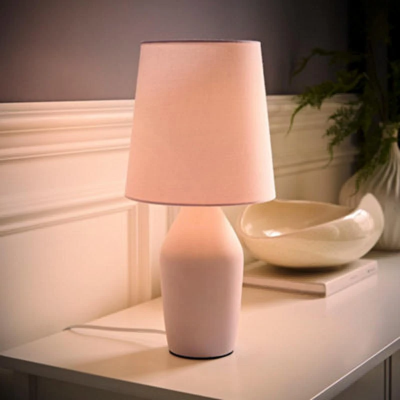 Image of ValueLights Arlo Compact Ceramic Table Lamp with Fabric Shade with LED Bulb Lilac