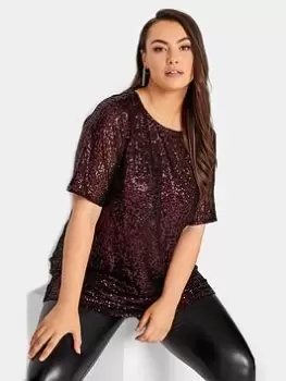 Image of Yours Sequin Swing Top, Red, Size 16, Women