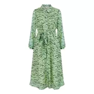 Image of Yumi Green Zebra Print Midi Shirt Dress - Green