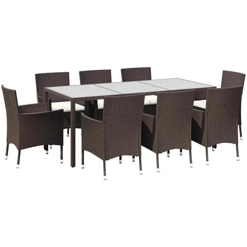Image of VIDAXL 9 Piece Garden Dining Set with Cushions Brown Poly Rattan Vidaxl 8720845859756