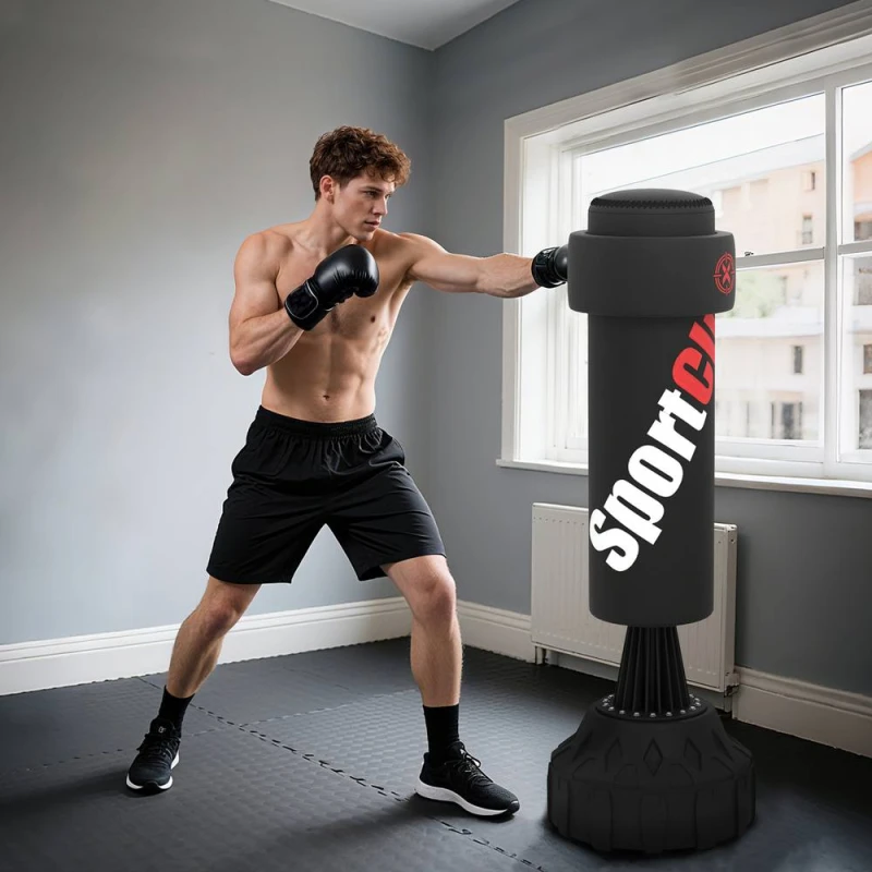 Image of SPORTNOW Freestanding Punching Bag, 175cm Boxing Bag with Stand, Hand Wrap in Black Unisex