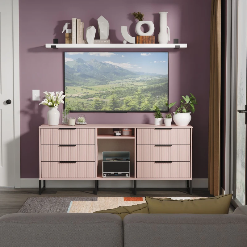 Image of Ready Assembled 2 U Menai 6 Drawer Sideboard (Ready Assembled) in Dusty Pink Dusty Pink Unisex