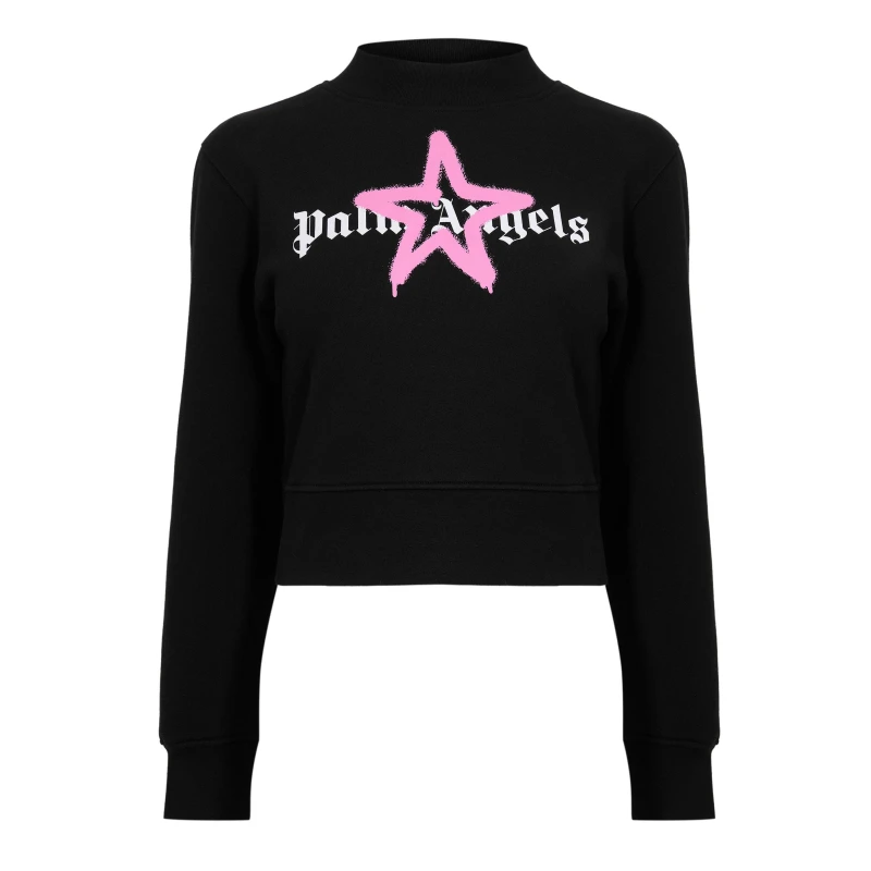 Image of Palm Angels Womens Star Crew T-Shirt Black Pink female 6 (2XS)