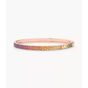 Image of Michael Kors Womens 14K -Plated Sterling Silver Rainbow Pav Bangle Bracelet - Rose Gold