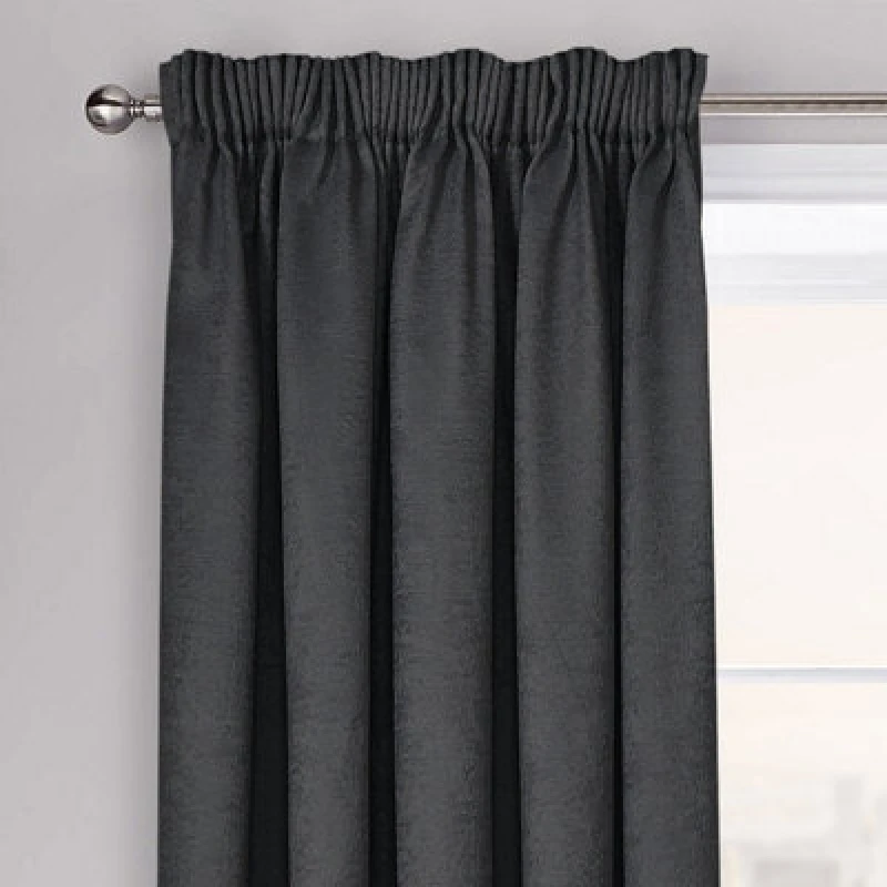Image of Velosso Westwood Dimout Pencil Pleat Curtains in Black Size: 228cm width x 228cm drop Black Unisex 228cm width x 228cm drop