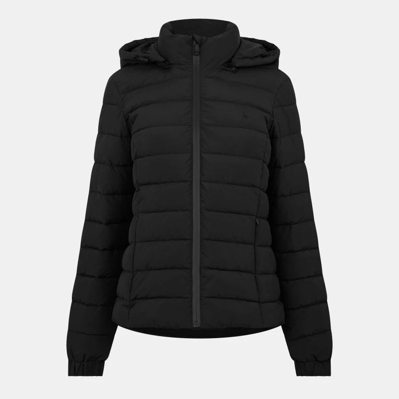 Image of Jack Wills Womens Luna Water Resistant Wind Resistant Detachable Hood Short Puffer Jacket Black 09 female 6 (2XS)