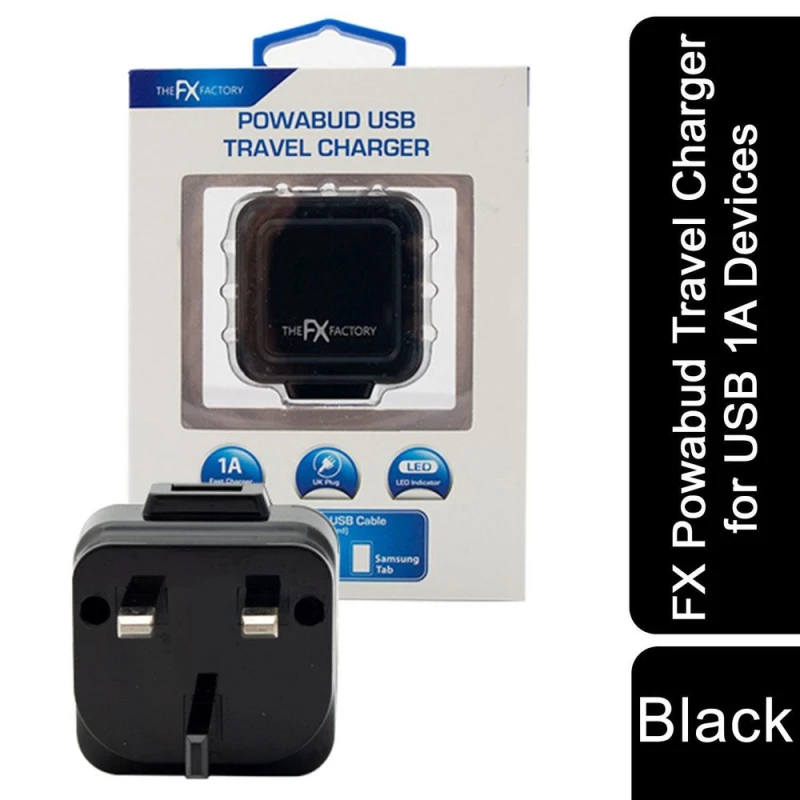 Image of FX Factory FX Powabud USB Charger - Black 1A Fast Charging Compact & Portable