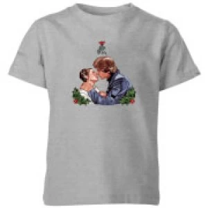 Image of Star Wars Mistletoe Kiss Kids Christmas T-Shirt - Grey - 7-8 Years