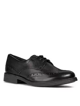 Image of Geox Girls Agata Leather Brogue School Shoes - Black, Size 1.5 Older