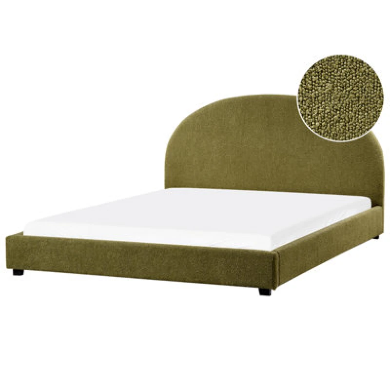 Image of Beliani Bed Boucle Vaucluse 180 X 200 Cm (Eu Super King) Olive Green