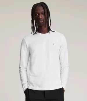 Image of AllSaints Mens Regular Fit Brace Tonic Pullover Long Sleeve Crew Neck T-Shirt, White, Size: S
