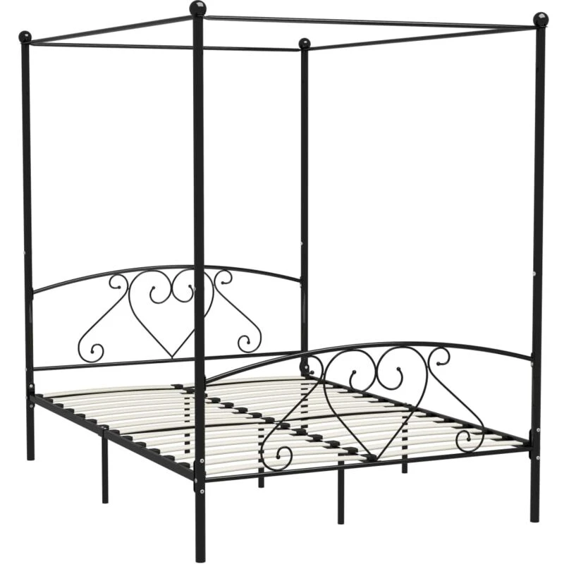Image of VIDAXL Bed Frame without Mattress with Canopy Black 140x200cm Metal Vidaxl 8719883783529