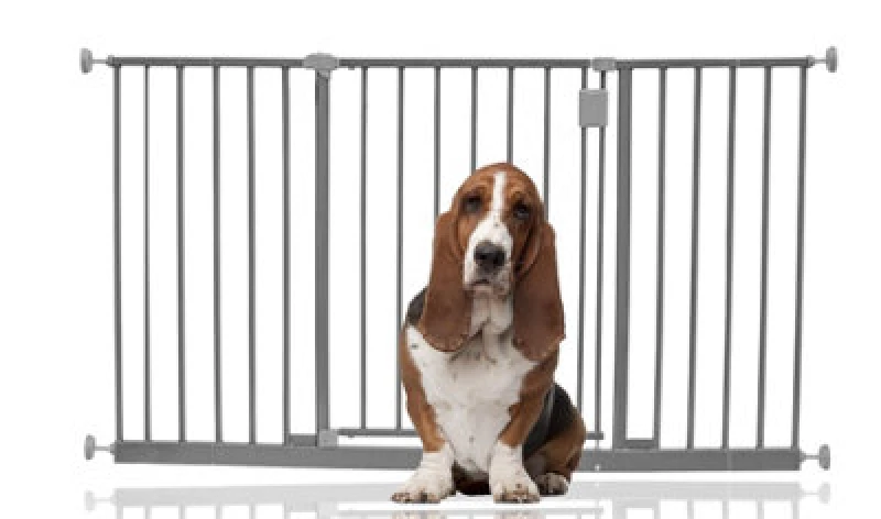 Image of Bettacare Extra Wide Hallway Dog Gate, 128Cm - 134Cm, Grey, Pressure Fit Pet Gate, Puppy Safety Barrier
