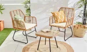 Image of Three Piece Rattan-Effect Garden Furniture, Grey, Neo