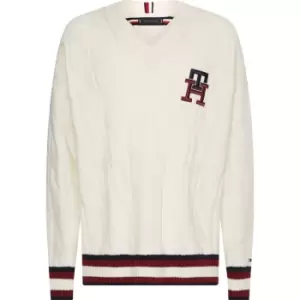 Image of Tommy Hilfiger Monogram Cable V-Nk Sweater - Cream