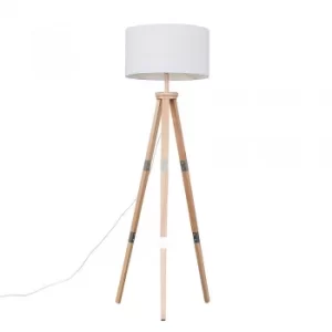 Image of Willow Light Wood Tripod Floor Lamp with XL White Reni Shade