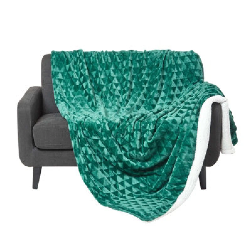 Image of Homescapes Geometric Triangle Velvet Throw Emerald