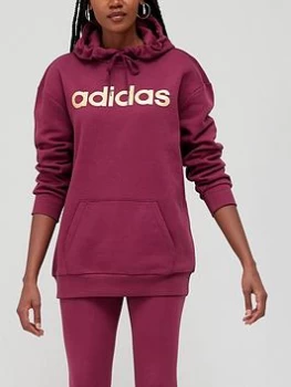 Image of adidas Essentials Linear Oversized Fleece Hoodie - Red, Red Size M Women
