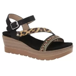 Image of Cipriata Womens/Ladies Cinzia High Wedge Sandals (5 UK) (Black/Leopard Print)