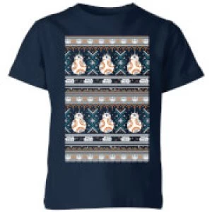 Image of Star Wars BB-8 Pattern Kids Christmas T-Shirt - Navy - 3-4 Years - Navy