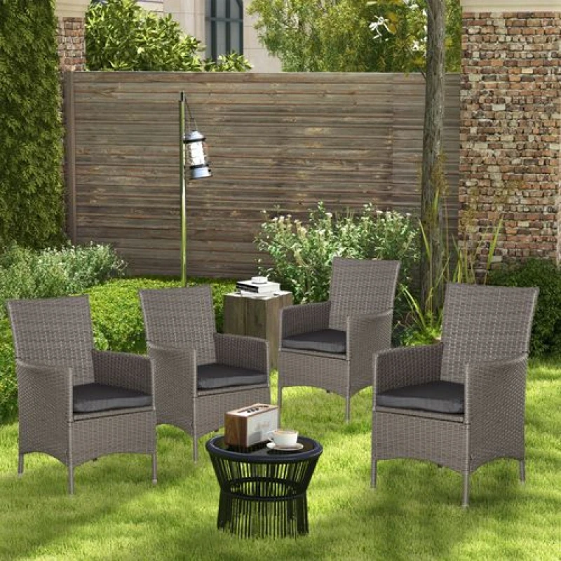 Image of Outsunny 4PC Outdoor Rattan Armchair Wicker Dining Chair Set for Garden Grey 861-004V72GY