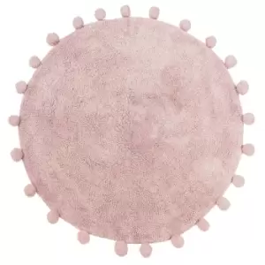 Image of Furn. Circle Pom-pom Woven Cotton Anti-slip Bath Mat Blush