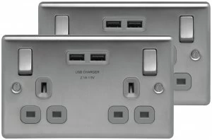 Image of BG Double Socket with 2 USB Ports (2.1A) Twin Pack