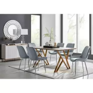 Image of Furniture Box Taranto Oak Effect Dining Table and 6 Grey Pesaro Silver Leg Chairs
