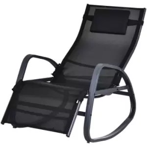 Image of Patio Adjust Lounge Chair Rocker Outdoor w/ Pillow, Footrest- Black - Outsunny