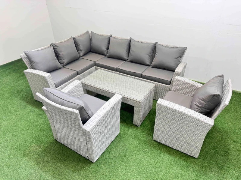 Image of Fimous Outdoor 8 Seater Corner Sofa Sets with Chair Light Grey Mixed Light Grey Unisex