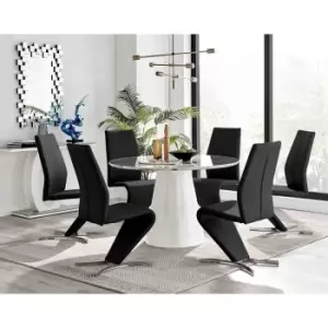 Image of Furniture Box Palma White Marble Effect Round Dining Table and 6 Black Willow Chairs