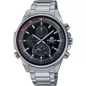 Image of Mens Casio 'Edifice - Chronograph' Silver and Black Stainless Steel Tough solar Chronograph Watch