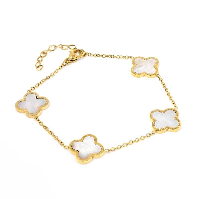 Image of Say It With Clover Bracelet Gold & Pearl Size: 7.5cm Gold Unisex 7.5 cm