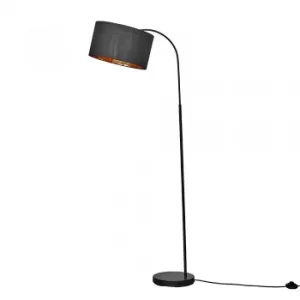 Image of Curva Black Floor Lamp with Large Black and Gold Reni Shade