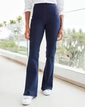 Image of Cotton Traders Womens Freya Pull-On Stretch Flared Jeans in Blue